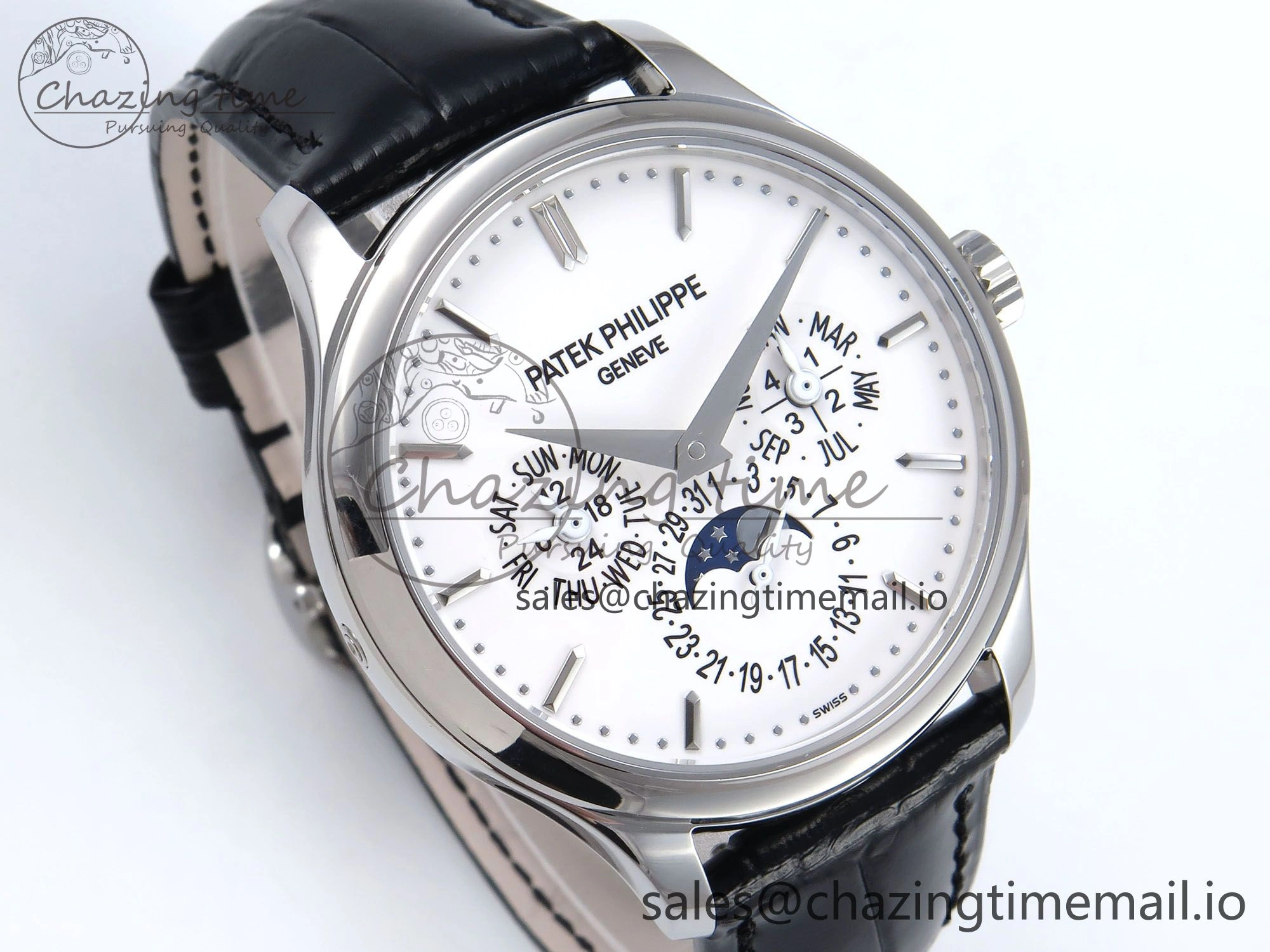 Perpetual Calendar 5140 SS 3KF Best Edition White Dial on Black Leather Strap A240