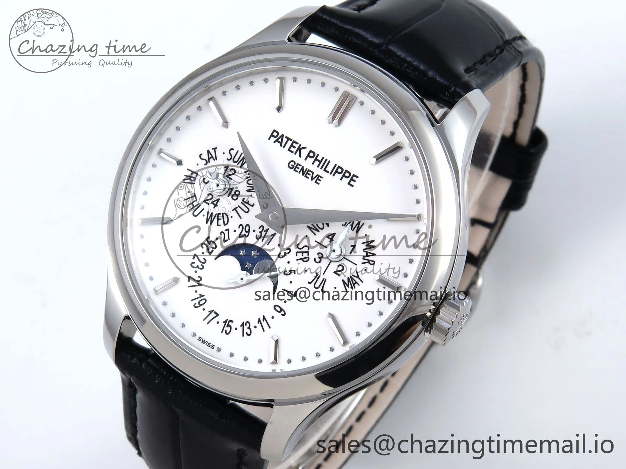 Perpetual Calendar 5140 SS 3KF Best Edition White Dial on Black Leather Strap A240