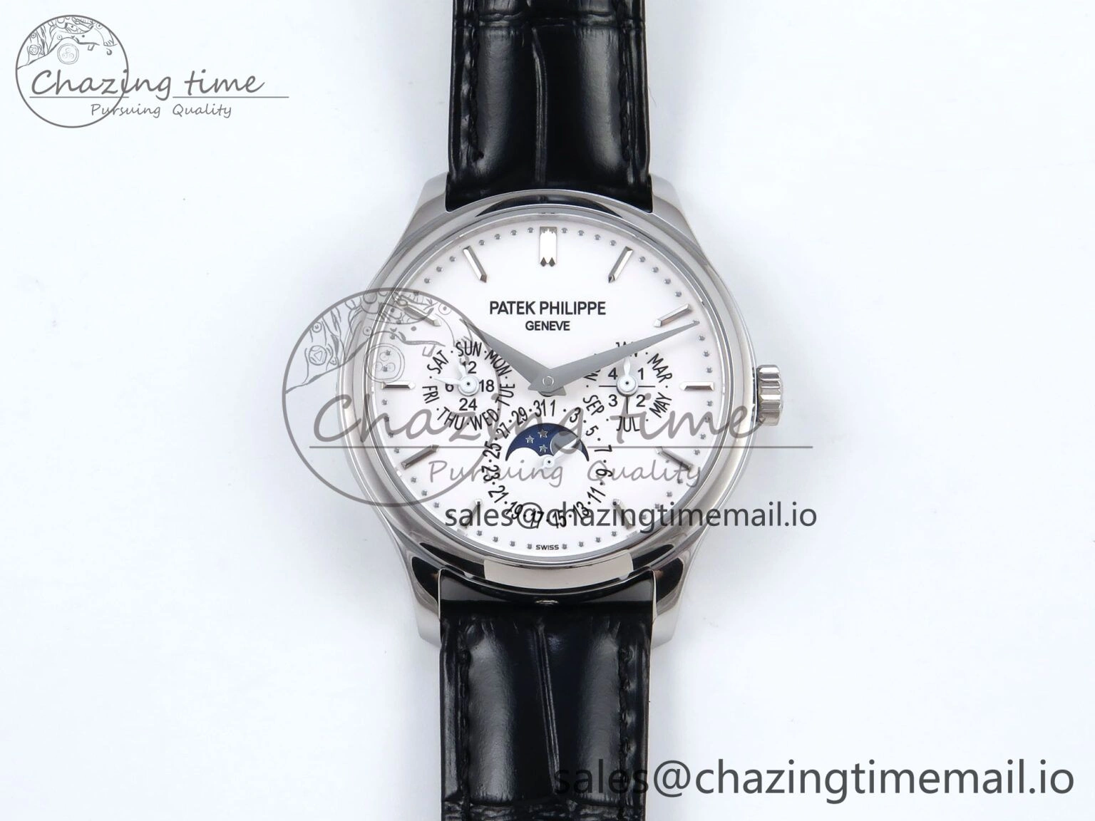 Perpetual Calendar 5140 SS 3KF Best Edition White Dial on Black Leather Strap A240