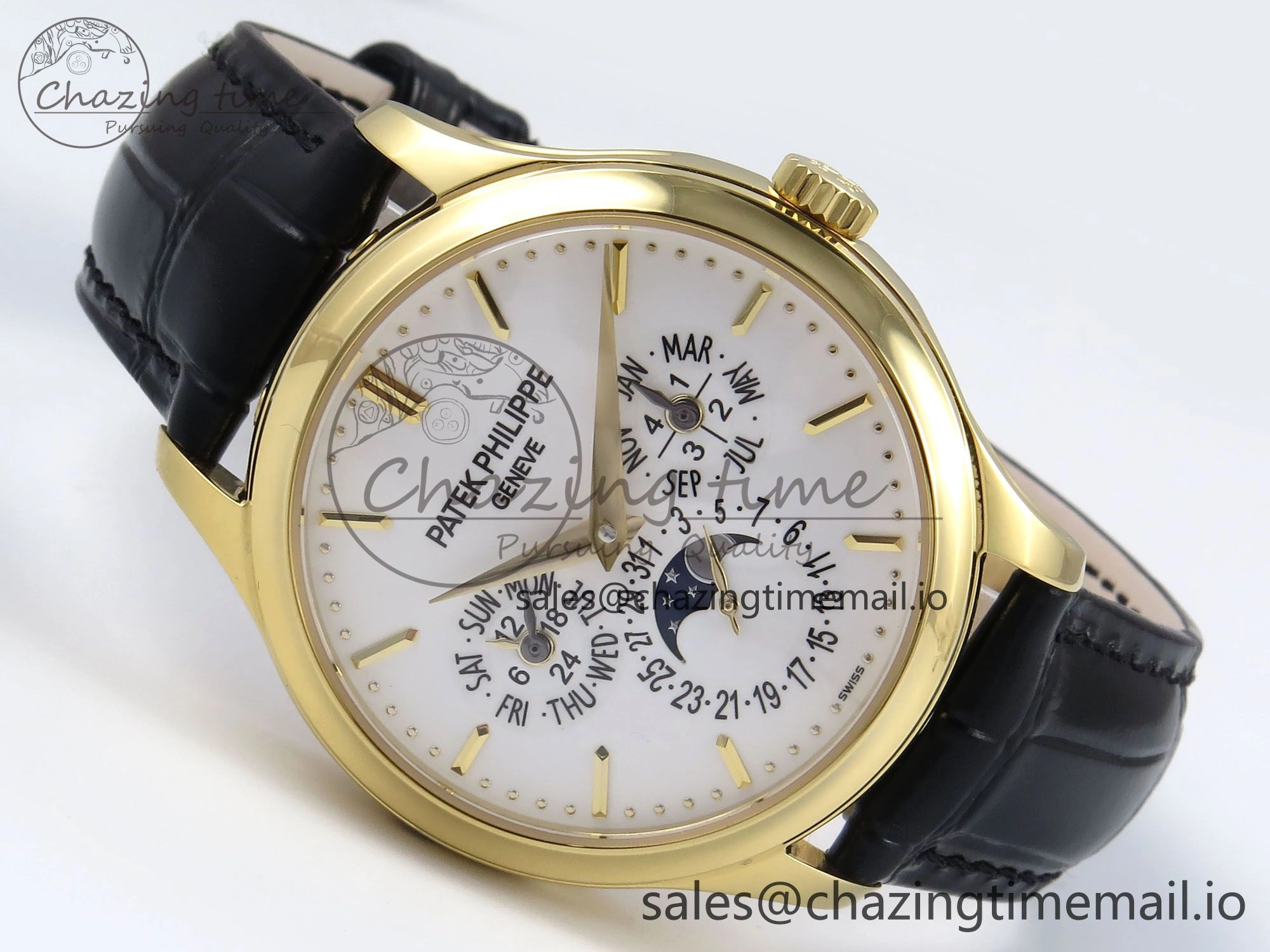 Perpetual Calendar 5140 YG 3KF Best Edition White Dial on Black Leather Strap A240