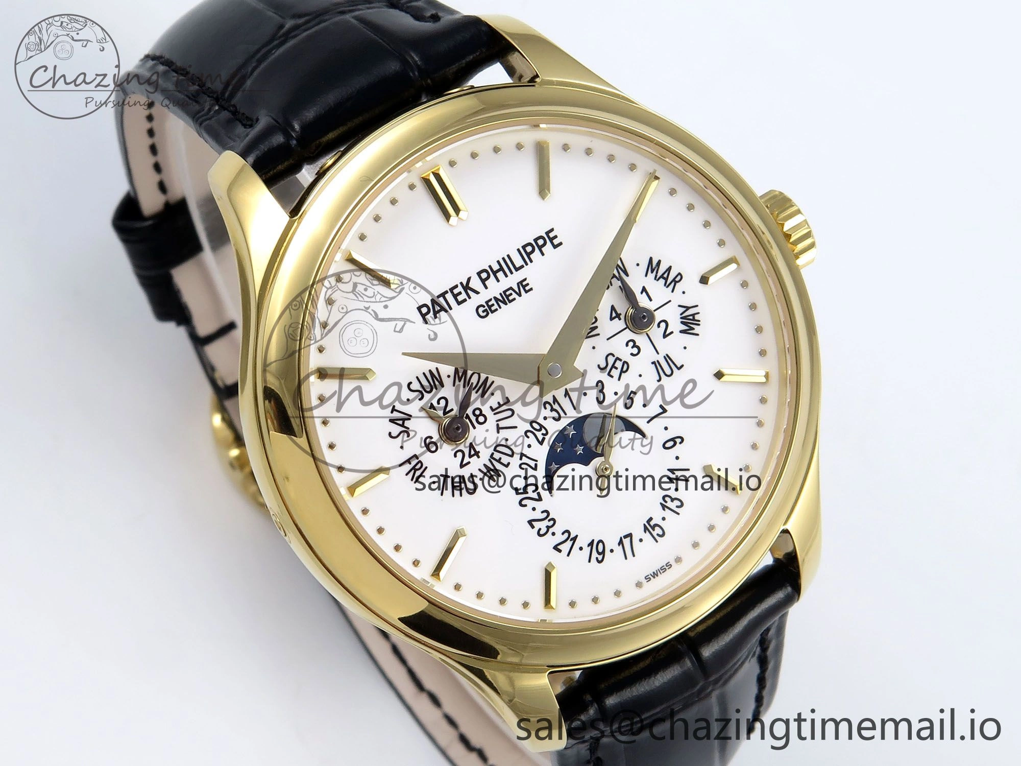 Perpetual Calendar 5140 YG 3KF Best Edition White Dial on Black Leather Strap A240