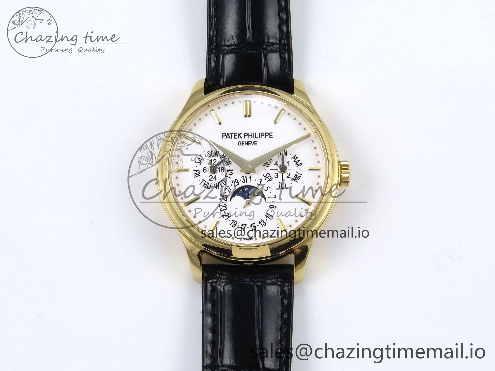 Perpetual Calendar 5140 YG 3KF Best Edition White Dial on Black Leather Strap A240