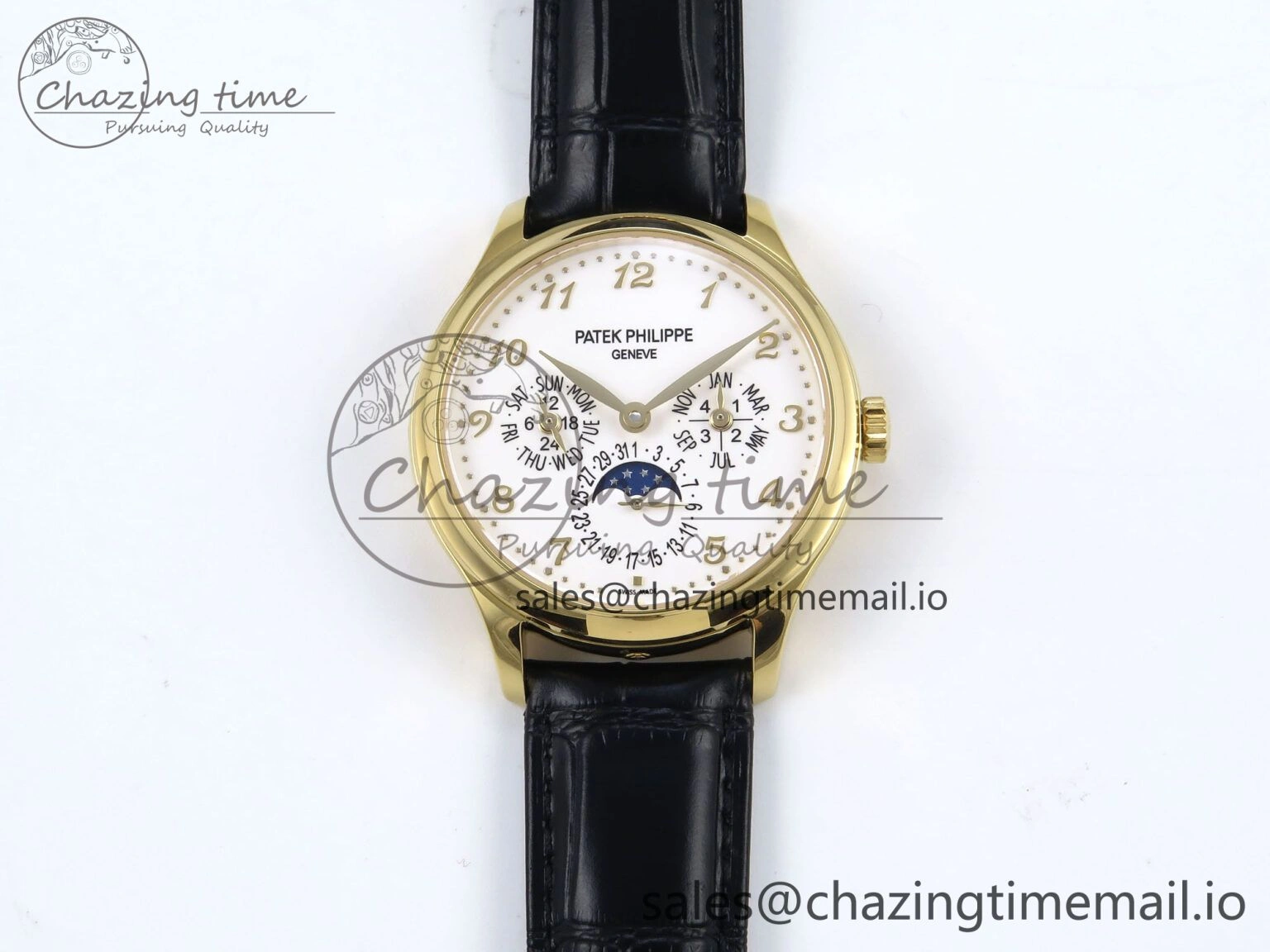 Perpetual Calendar 5140 YG 3KF Best Edition White Numeral Dial on Black Leather Strap A240