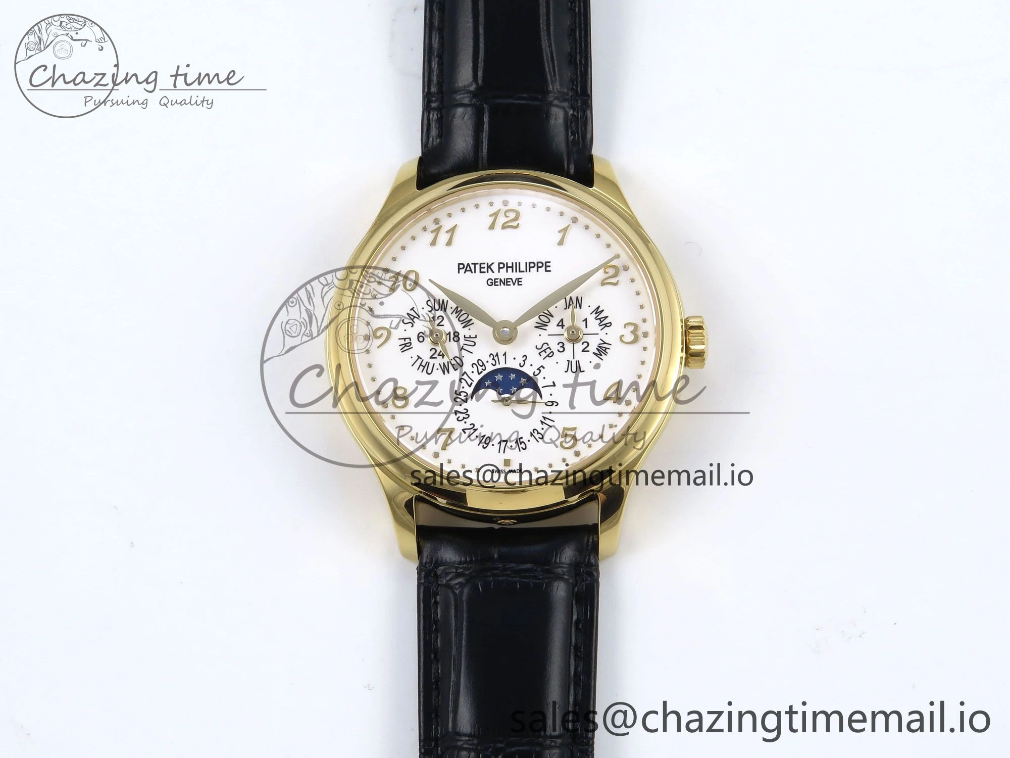 Perpetual Calendar 5140 YG 3KF Best Edition White Numeral Dial on Black Leather Strap A240