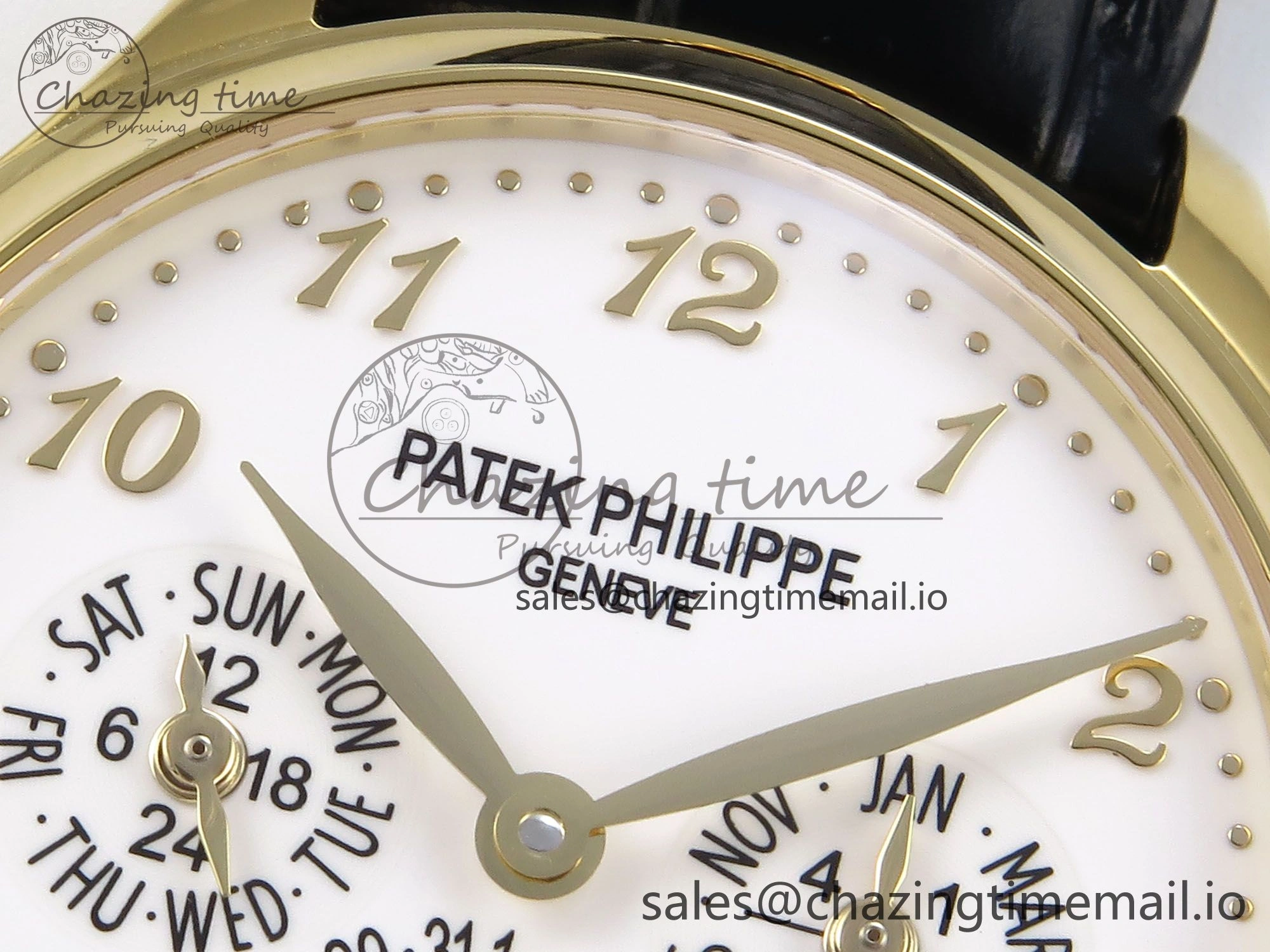 Perpetual Calendar 5140 YG 3KF Best Edition White Numeral Dial on Black Leather Strap A240