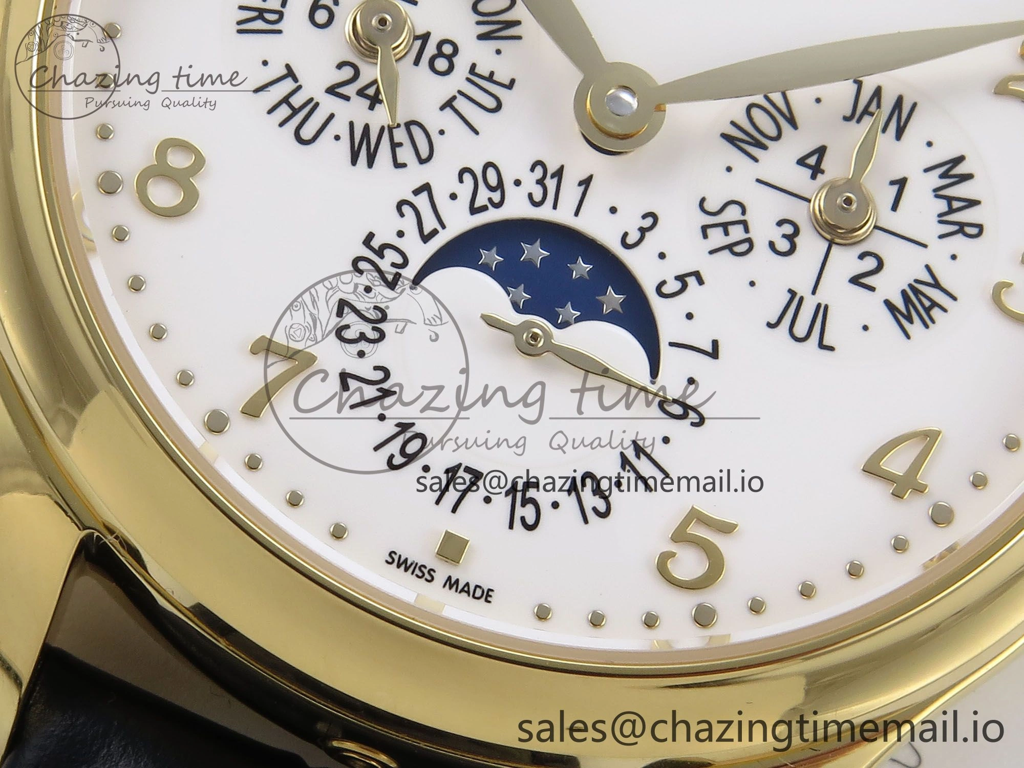 Perpetual Calendar 5140 YG 3KF Best Edition White Numeral Dial on Black Leather Strap A240
