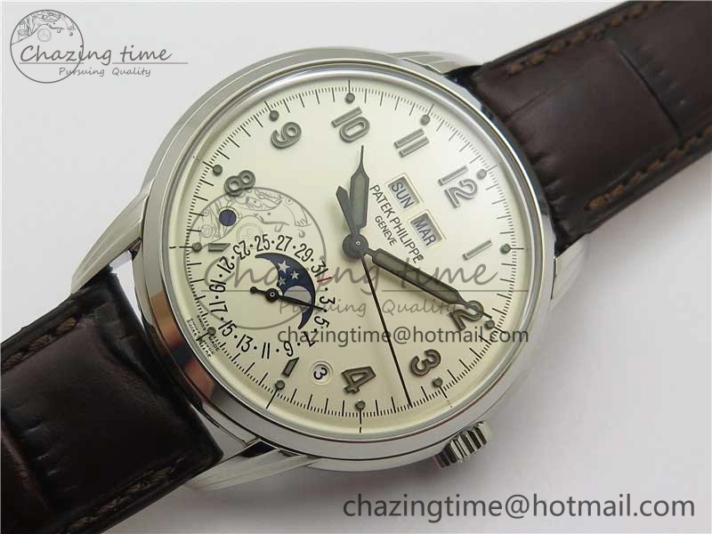 Perpetual Calendar 5320G-001 SS GSF 1:1 Best Edition Cream Dial on Leather Strap A324