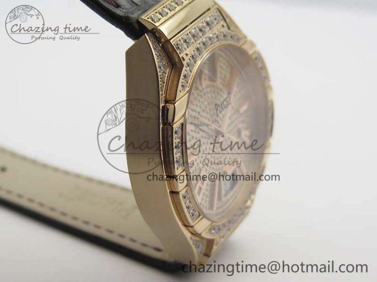 Piaget Polo RG Diamonds Dial Bezel MKF On Black Leather Strap MIYOTA9015 To 800P
