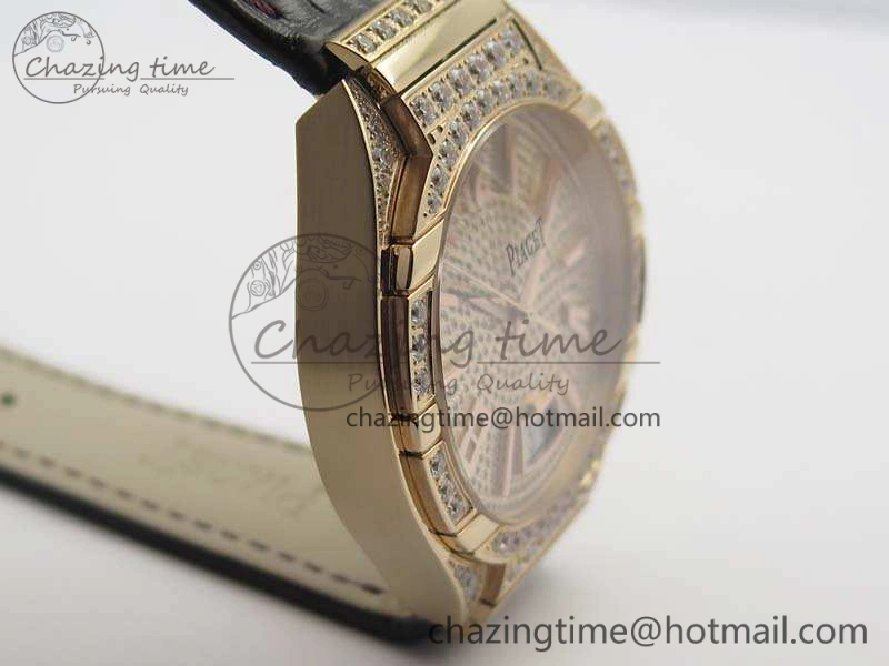 Piaget Polo RG Diamonds Dial Bezel MKF On Black Leather Strap MIYOTA9015 To 800P