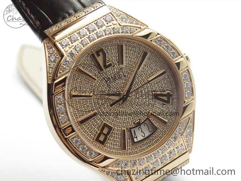 Piaget Polo RG Diamonds Dial Bezel MKF On Black Leather Strap MIYOTA9015 To 800P