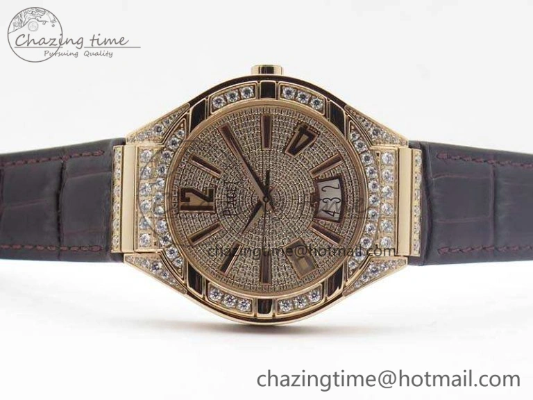Piaget Polo RG Diamonds Dial Bezel MKF On Black Leather Strap MIYOTA9015 To 800P