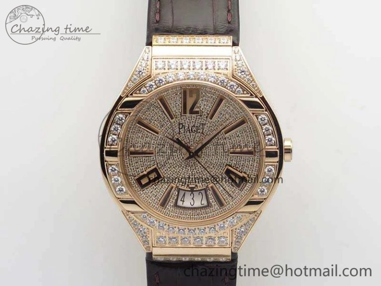 Piaget Polo RG Diamonds Dial Bezel MKF On Black Leather Strap MIYOTA9015 To 800P