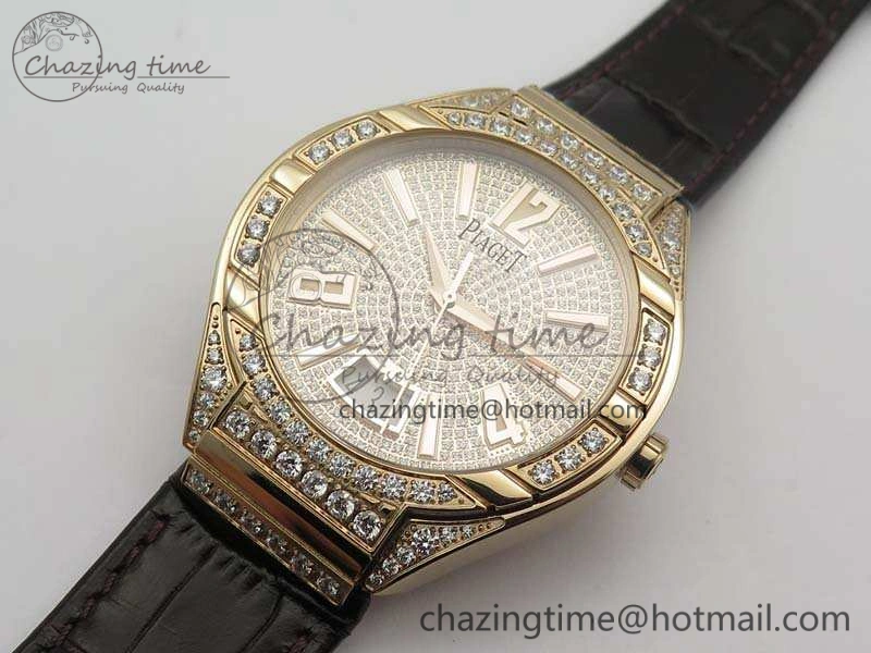 Piaget Polo RG Diamonds Dial Bezel MKF On Black Leather Strap MIYOTA9015 To 800P