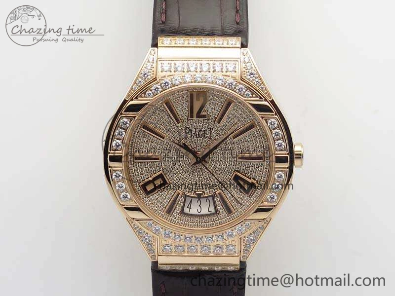 Piaget Polo RG Diamonds Dial Bezel MKF On Black Leather Strap MIYOTA9015 To 800P