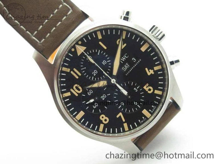 Pilot Chrono 20th ZF 1:1 Best Edition Black Dial On Brown Leather Strap A7750