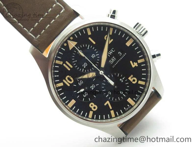 Pilot Chrono 20th ZF 1:1 Best Edition Black Dial On Brown Leather Strap A7750