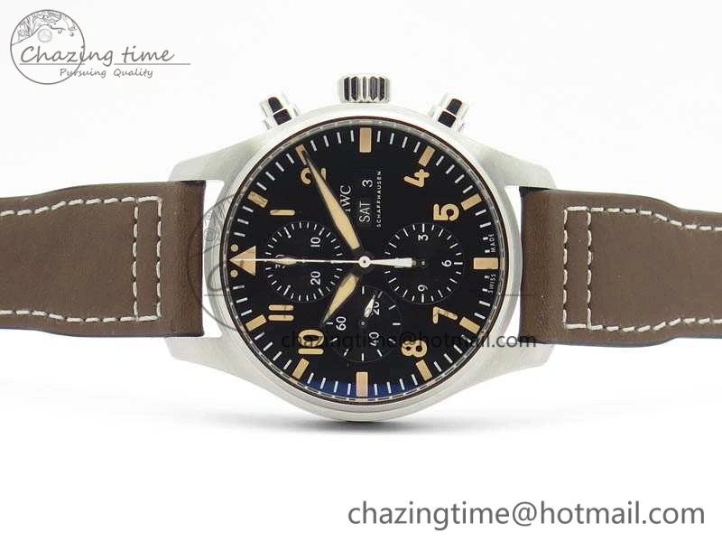 Pilot Chrono 20th ZF 1:1 Best Edition Black Dial On Brown Leather Strap A7750
