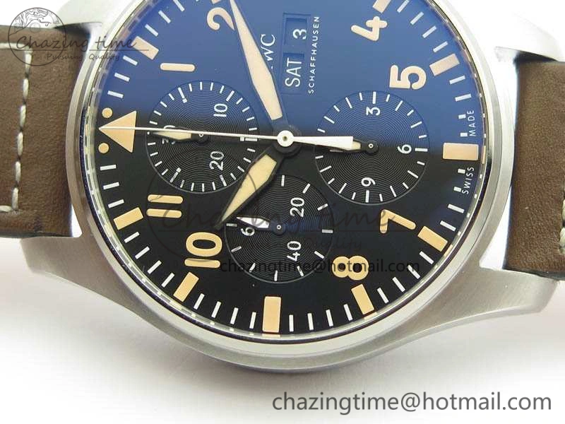 Pilot Chrono 20th ZF 1:1 Best Edition Black Dial On Brown Leather Strap A7750
