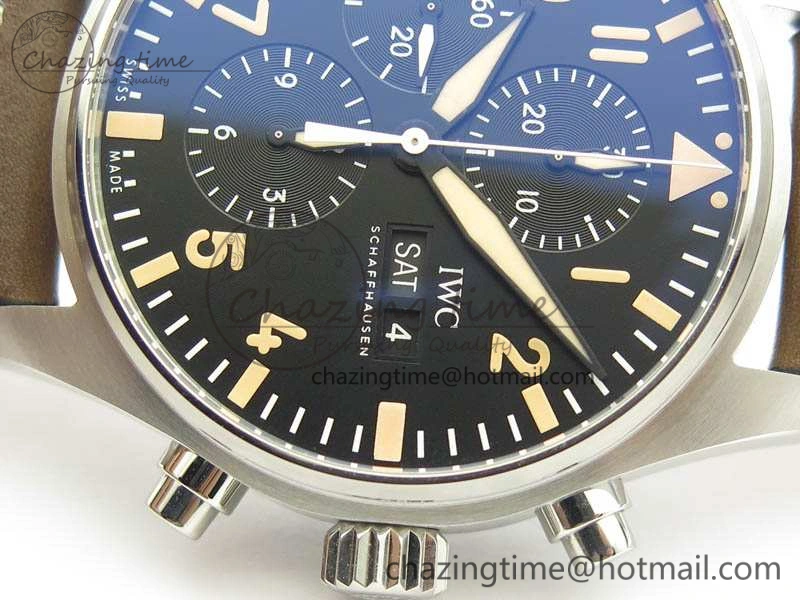 Pilot Chrono 20th ZF 1:1 Best Edition Black Dial On Brown Leather Strap A7750