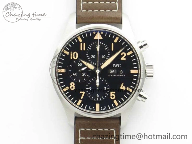 Pilot Chrono 20th ZF 1:1 Best Edition Black Dial On Brown Leather Strap A7750