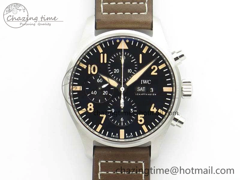 Pilot Chrono 20th ZF 1:1 Best Edition Black Dial On Brown Leather Strap A7750