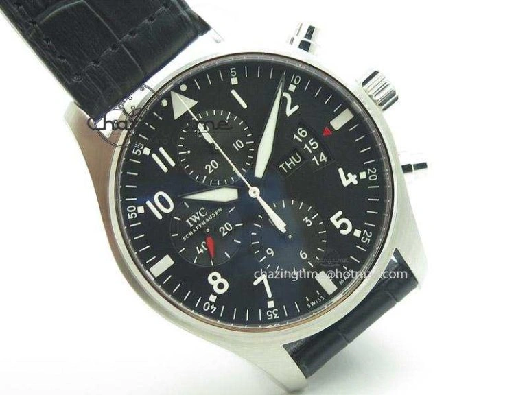 Pilot Chrono 3777 43mm ZF 1:1 Best Edition Black Dial On Black Leather Strap A7750