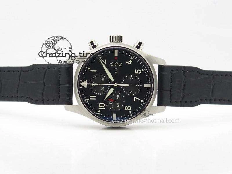 Pilot Chrono 3777 43mm ZF 1:1 Best Edition Black Dial On Black Leather Strap A7750