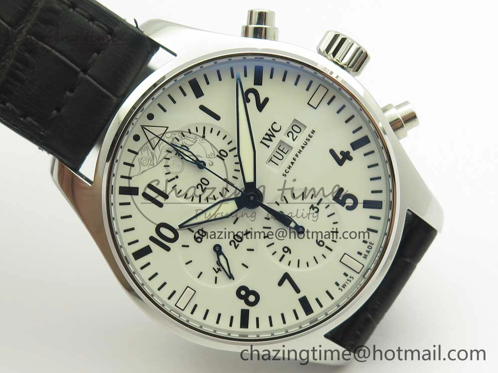 Pilot Chrono 377725 SS ZF 1:1 Best Edition White Dial on Black Leather Strap A7750