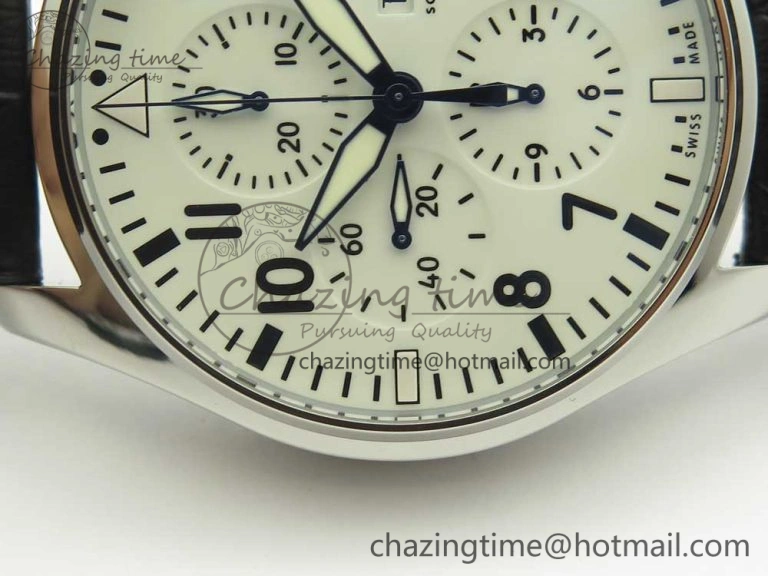 Pilot Chrono 377725 SS ZF 1:1 Best Edition White Dial on Black Leather Strap A7750