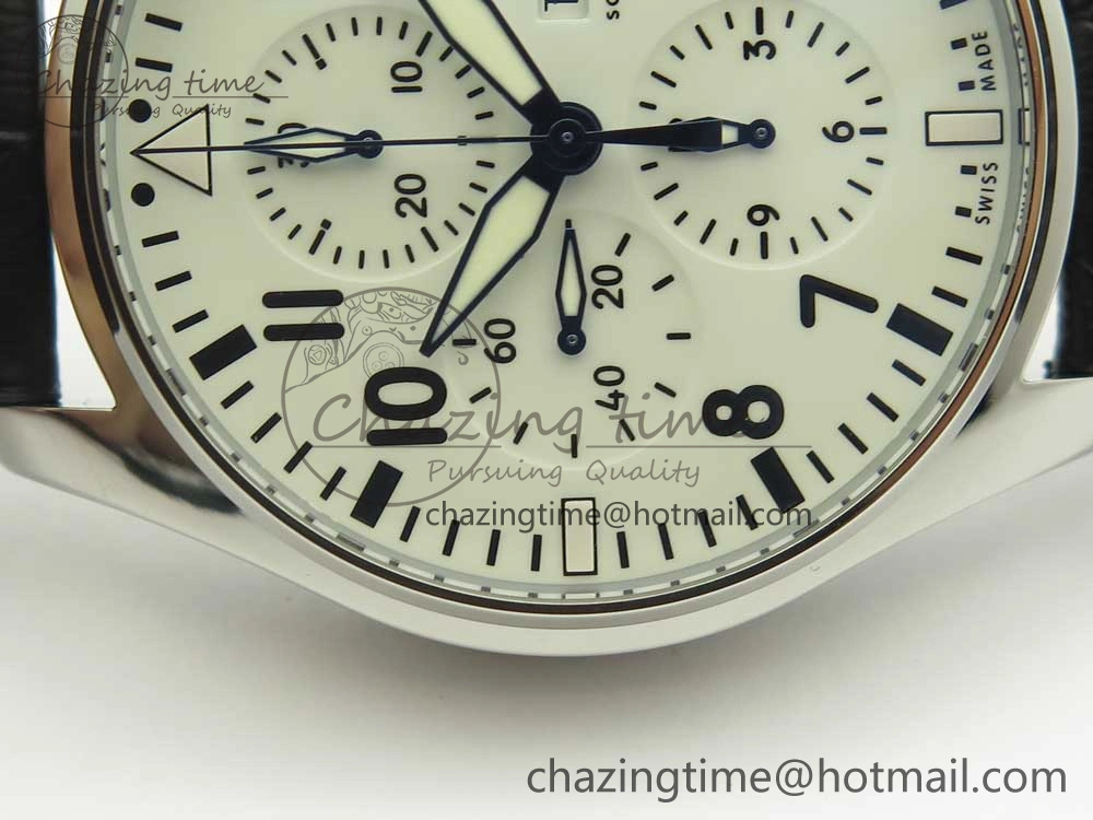 Pilot Chrono 377725 SS ZF 1:1 Best Edition White Dial on Black Leather Strap A7750