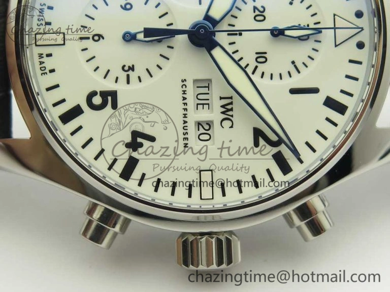 Pilot Chrono 377725 SS ZF 1:1 Best Edition White Dial on Black Leather Strap A7750