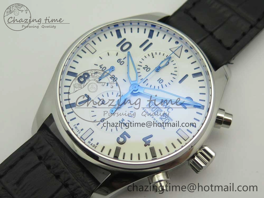 Pilot Chrono 377725 SS ZF 1:1 Best Edition White Dial on Black Leather Strap A7750