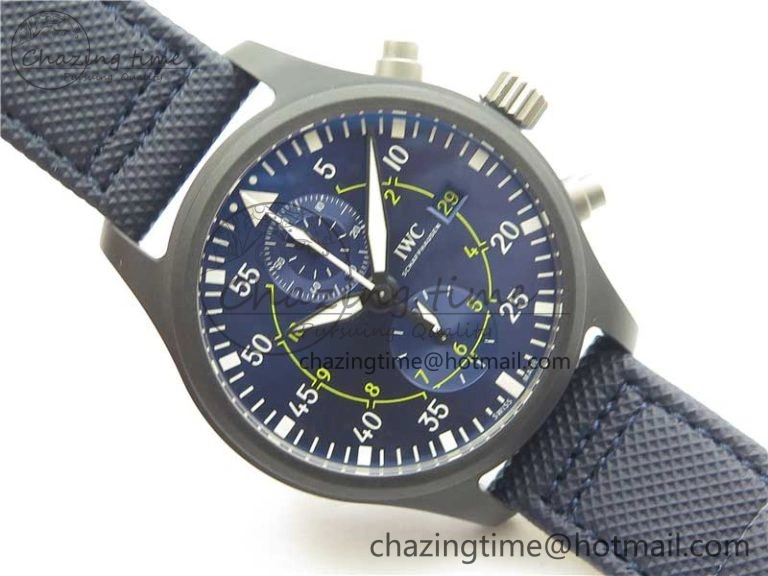 Pilot Chrono Blue Angels Black Ceramic ZF Best Edition on Blue Leather Strap A7750