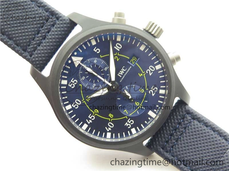 Pilot Chrono Blue Angels Black Ceramic ZF Best Edition on Blue Leather Strap A7750