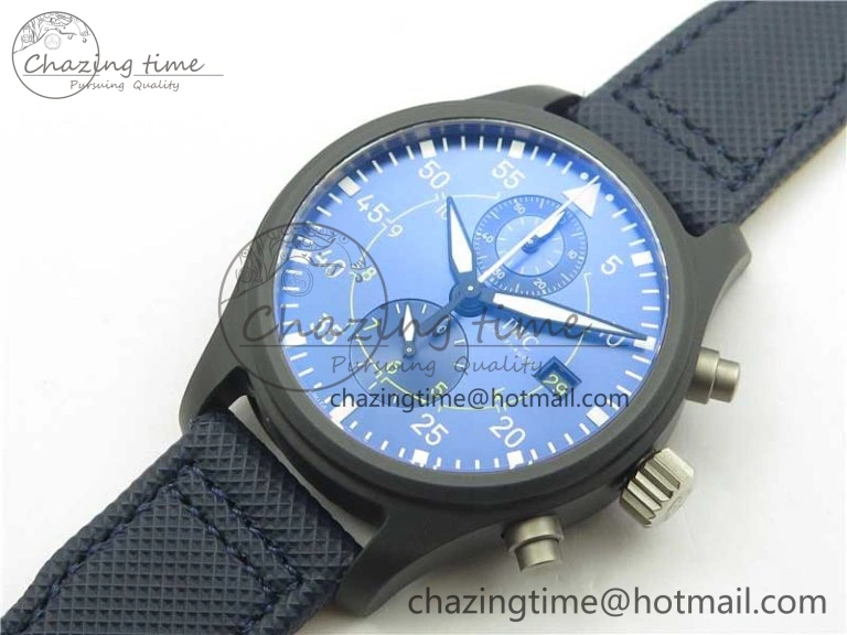 Pilot Chrono Blue Angels Black Ceramic ZF Best Edition on Blue Leather Strap A7750