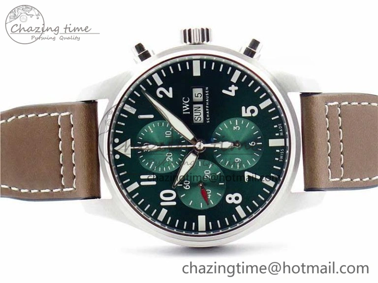 Pilot Chrono IW377726 ZF 1:1 Best Edition Green Dial on Brown Leather Strap A7750