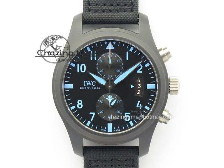 Pilot Chrono IW388003 Real Ceramic V6F 1:1 Best Edition On Black Nylon Strap A7750
