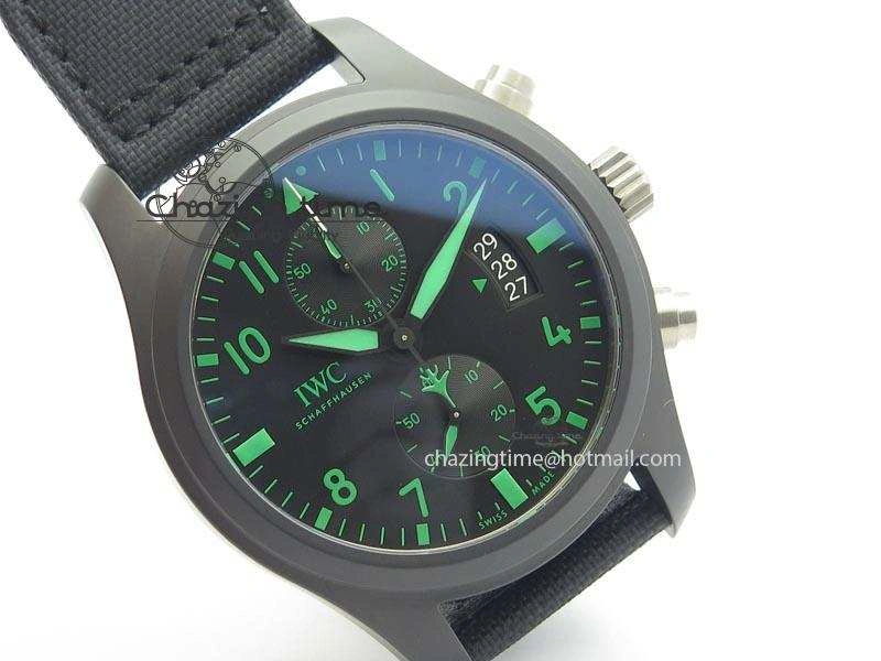 Pilot Chrono IW388003 Real Ceramic V6F Best Edition Green Markers On Black Nylon Strap A7750