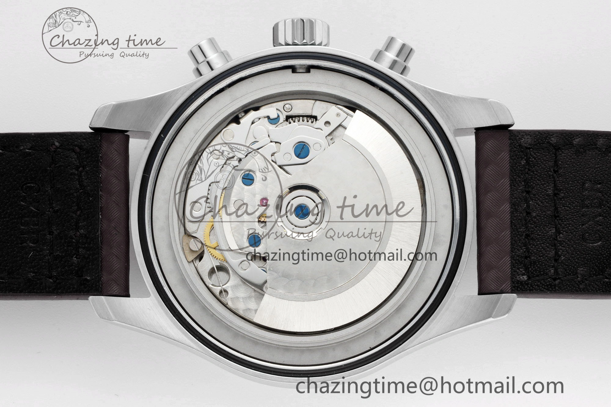 Pilot Chrono SS AZF 1:1 Best Edition Black Dial Orange Markers on Brown Leather Strap A7750