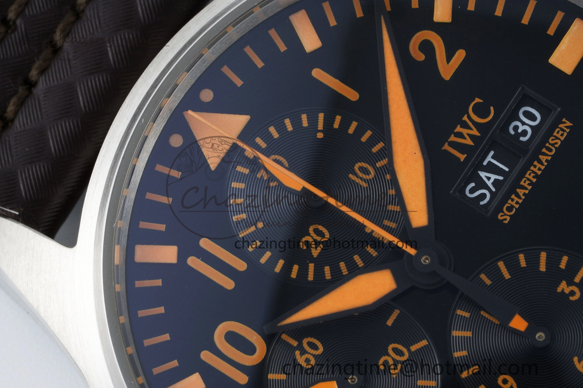 Pilot Chrono SS AZF 1:1 Best Edition Black Dial Orange Markers on Brown Leather Strap A7750