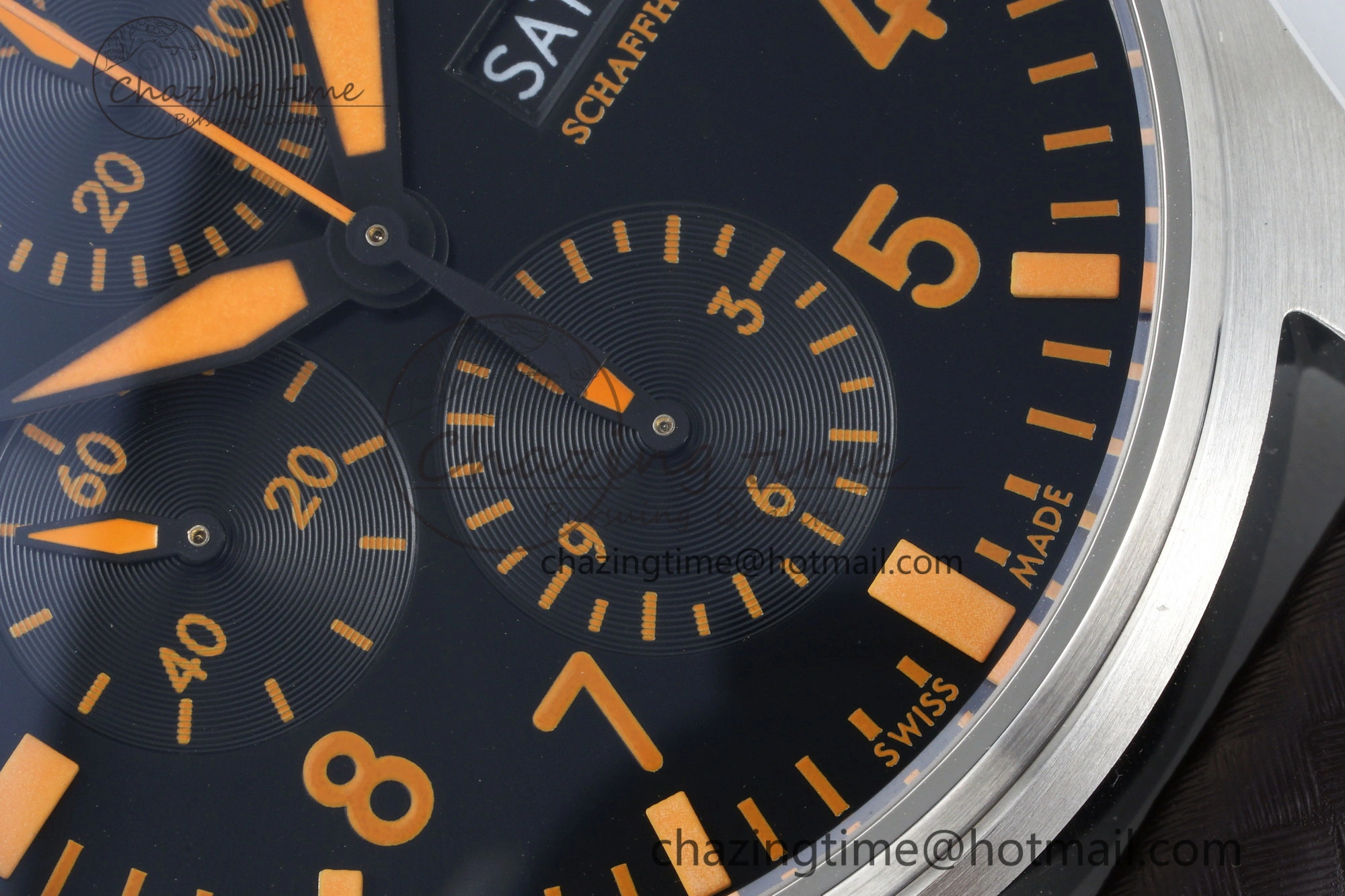 Pilot Chrono SS AZF 1:1 Best Edition Black Dial Orange Markers on Brown Leather Strap A7750