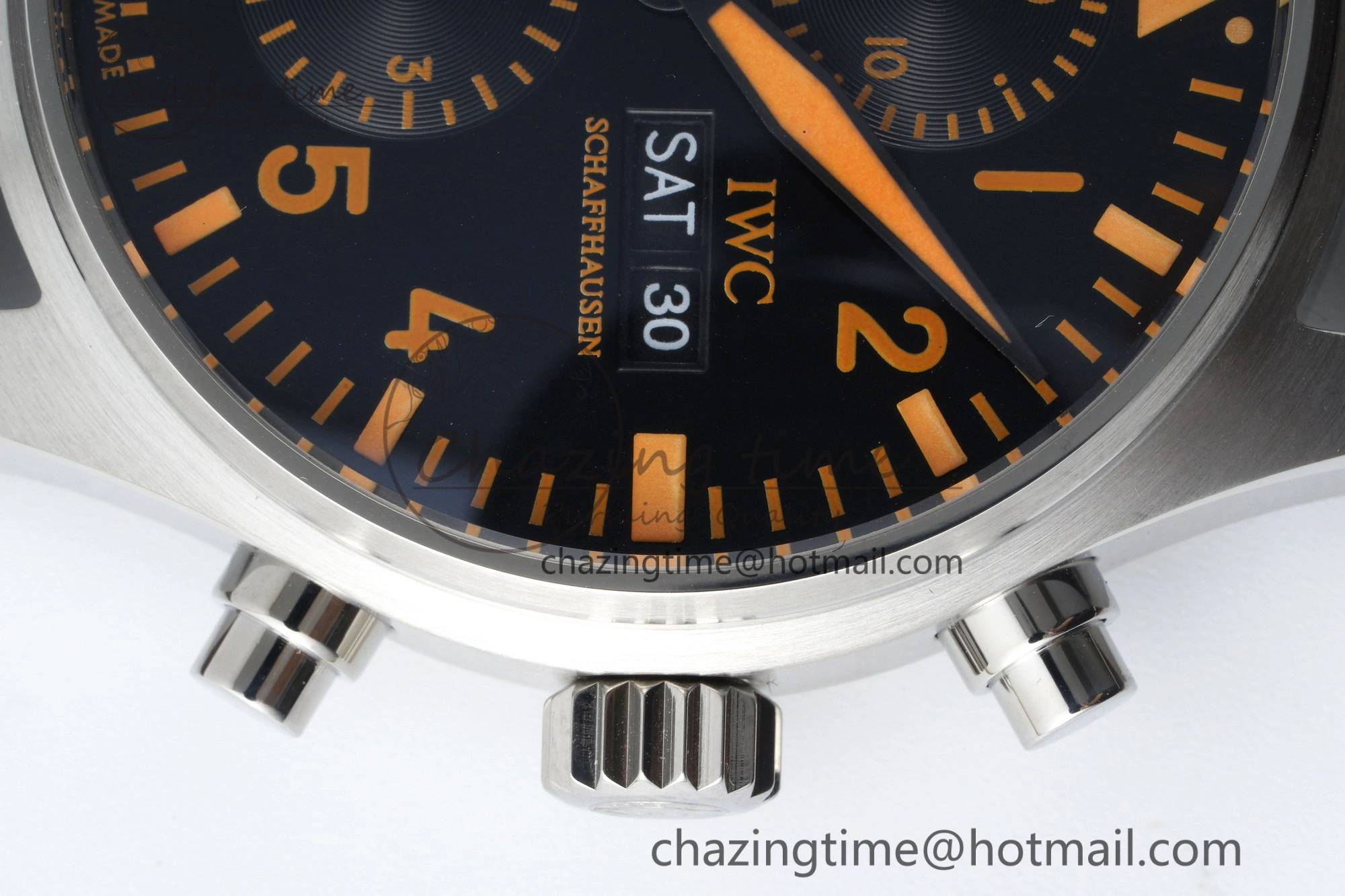 Pilot Chrono SS AZF 1:1 Best Edition Black Dial Orange Markers on Brown Leather Strap A7750