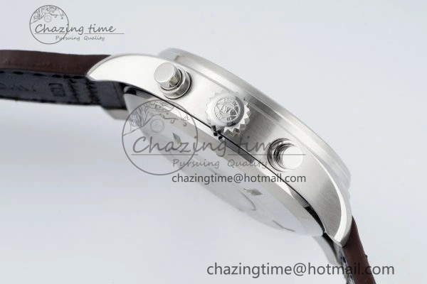Pilot Chrono SS AZF 1:1 Best Edition Black Dial Orange Markers on Brown Leather Strap A7750