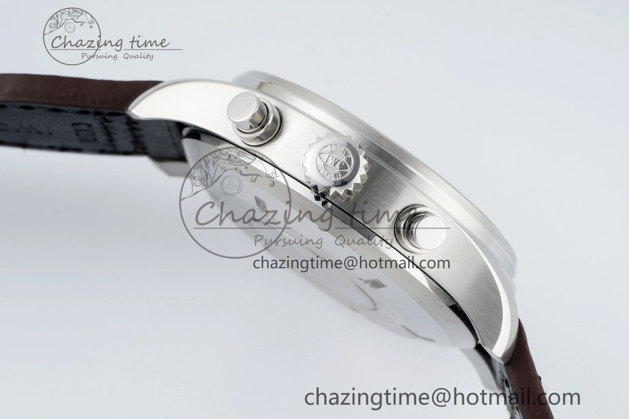 Pilot Chrono SS AZF 1:1 Best Edition Black Dial Orange Markers on Brown Leather Strap A7750