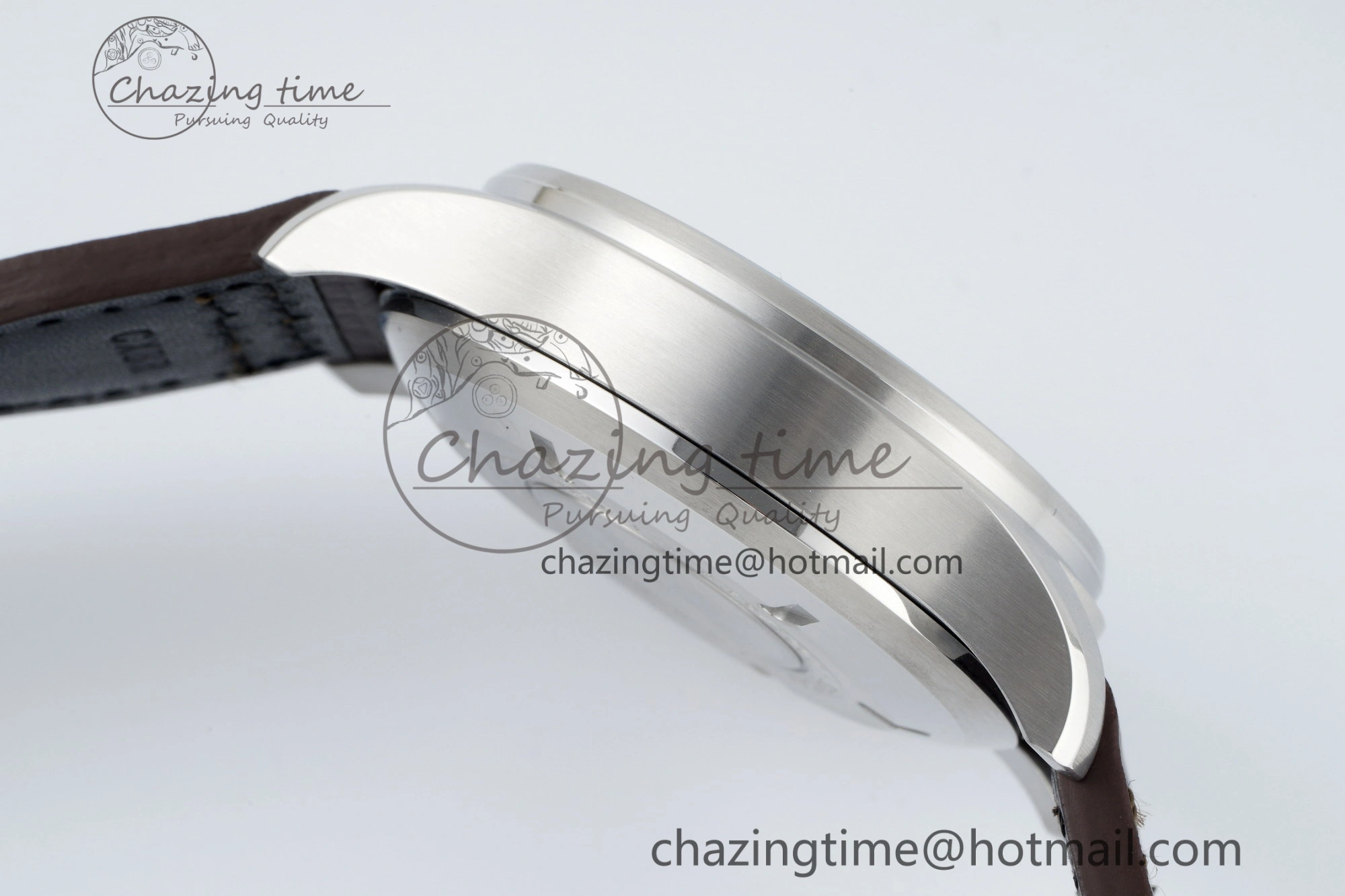 Pilot Chrono SS AZF 1:1 Best Edition Black Dial Orange Markers on Brown Leather Strap A7750