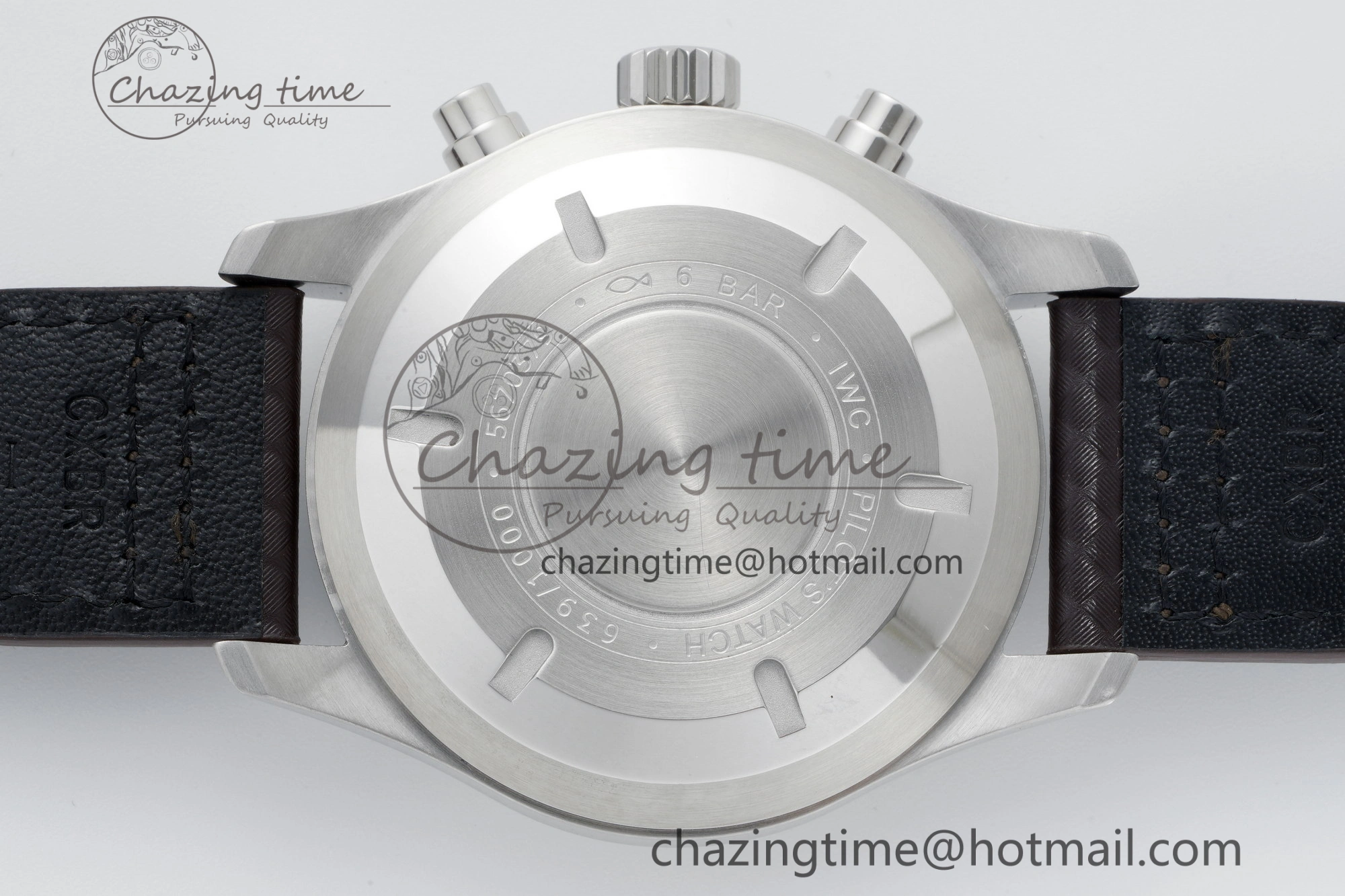 Pilot Chrono SS AZF 1:1 Best Edition Black Dial Orange Markers on Brown Leather Strap A7750