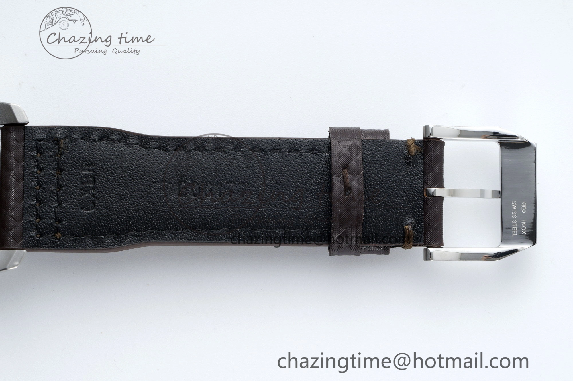 Pilot Chrono SS AZF 1:1 Best Edition Black Dial Orange Markers on Brown Leather Strap A7750