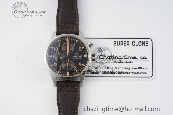 Pilot Chrono SS AZF 1:1 Best Edition Black Dial Orange Markers on Brown Leather Strap A7750