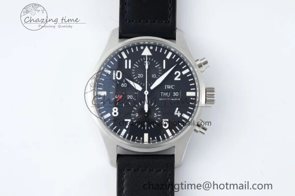Pilot Chrono SS AZF 1:1 Best Edition Black Dial on Black Leather Strap A7750