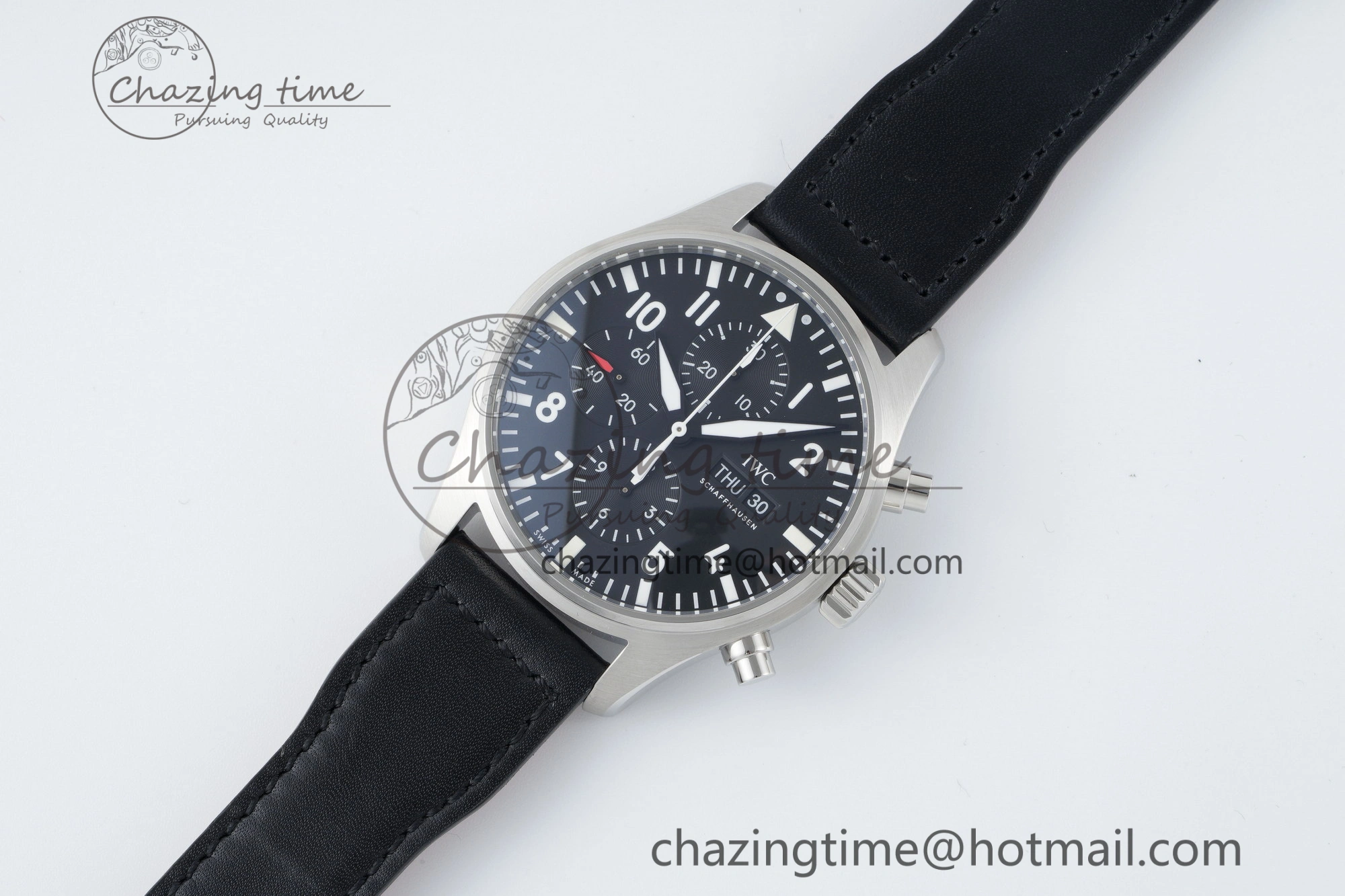 Pilot Chrono SS AZF 1:1 Best Edition Black Dial on Black Leather Strap A7750